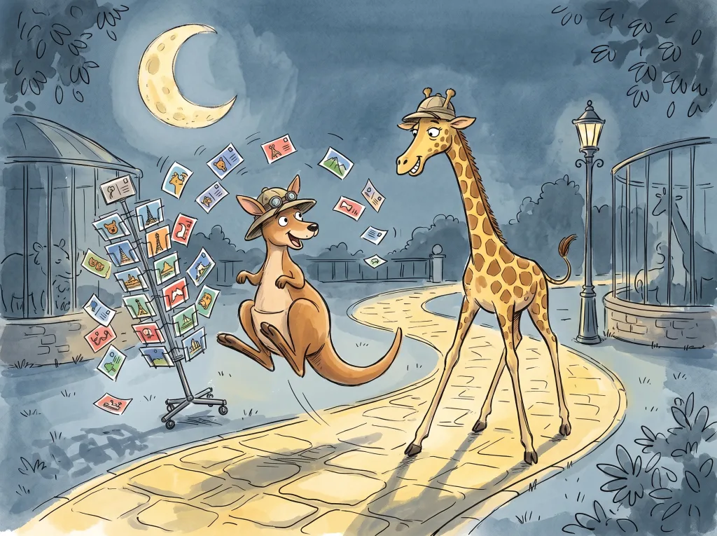 A Kangaroo and a Giraffe's Nighttime Adventure