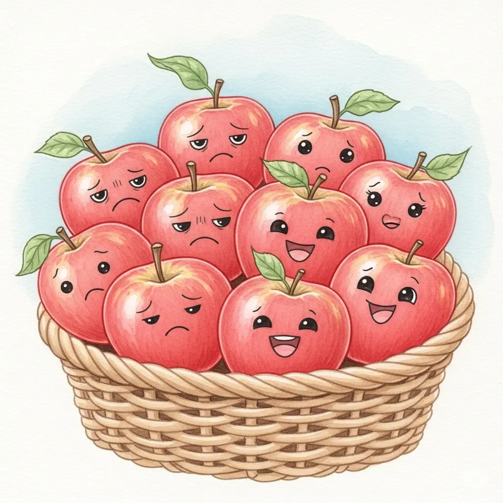 A rotton apple in a basket
